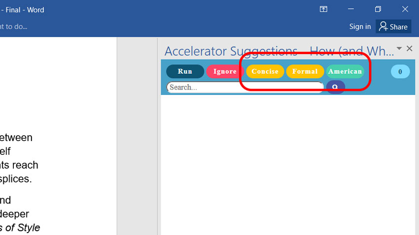 Select your settings by clicking the concise, formal, and dialect buttons.